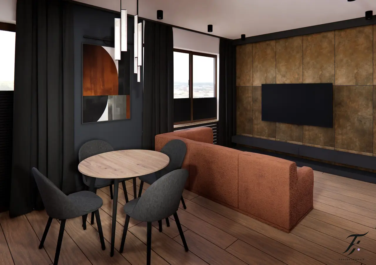 kawalerka czarna kolor rudy 